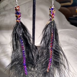 Swarovski Volcano black feather earrings